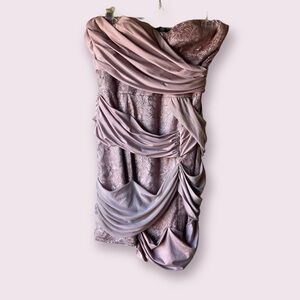 Bebe Pink Lace Drape Strapless Mini Dress
